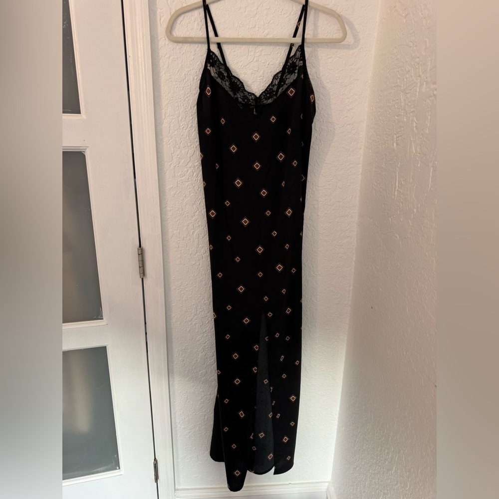 Amuse Society Black Dress with Tan Geometric Patterns